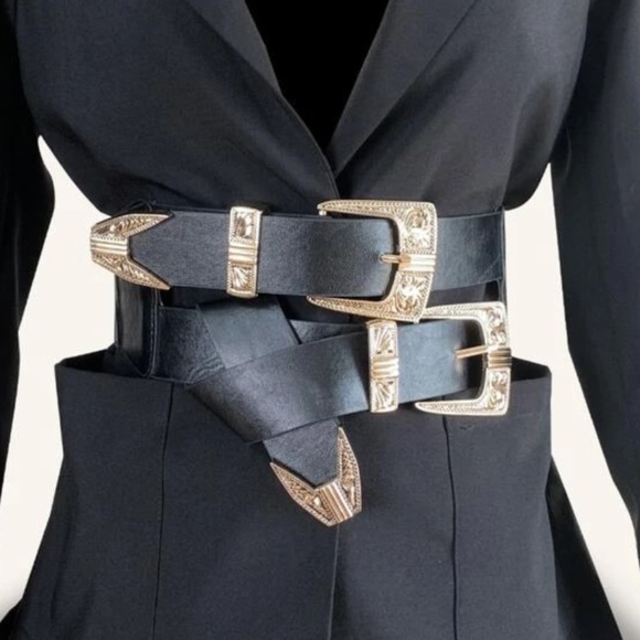 Wide snap Back Double Buckle Belt
